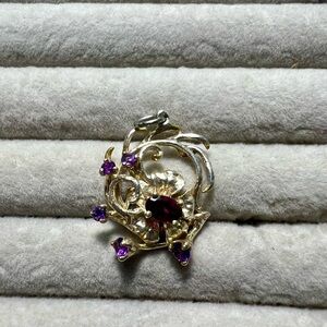 Artisan Amethyst and Purple Garnet Floral Pendant